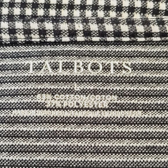 Talbots Navy Blue & White Gingham Tie Elbow Sleeve Blouse Size L - Picture 6 of 7